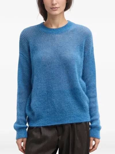 Tibi Ribbed-knit Mohair-blend Sweater In Blue
