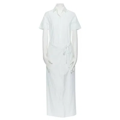 Pre-owned Tibi Rosetta Getty White Cotton Maxi Long Shirt Dress Apron Fold Minimal Tie Us0 Xs