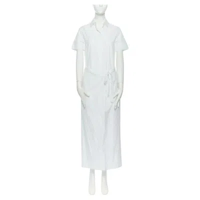 Pre-owned Tibi Rosetta Getty White Cotton Maxi Long Shirt Dress Apron Fold Minimal Tie Us0 Xs