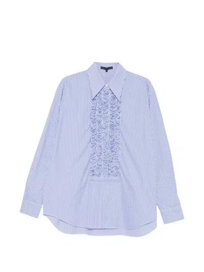 Tibi Ruffled Striped Shirt In Blue