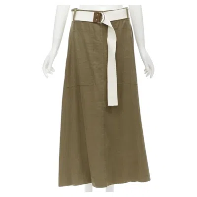 Pre-owned Tibi Safari Brown Linen Blend Wide Canvas Belted Wrap Midi Skirt Us6 S