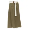 Tibi Safari Linen Blend Belted Wrap Midi Skirt In Brown