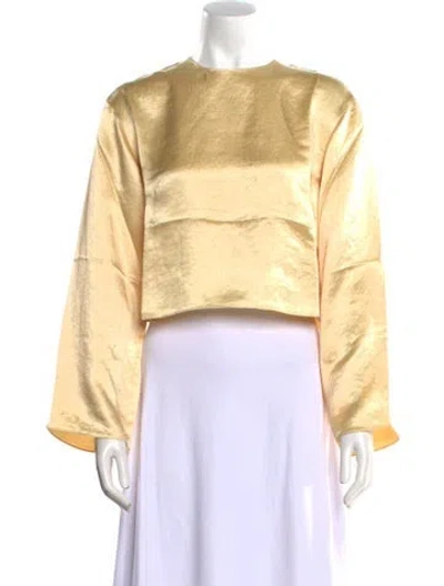 Pre-owned Tibi Satin Bateau Neckline Crop Top In Yellow