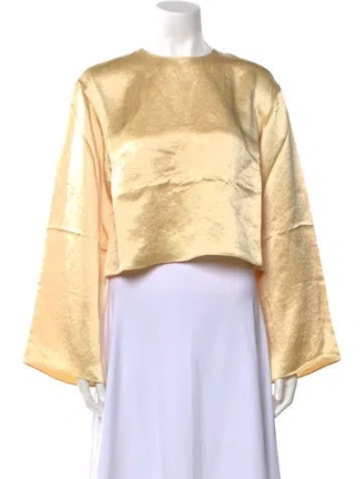 Pre-owned Tibi Satin Bateau Neckline Crop Top In Yellow