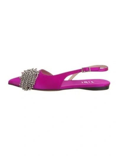 Pre-owned Tibi Satin Crochet Trim Slingback Flats In Purple