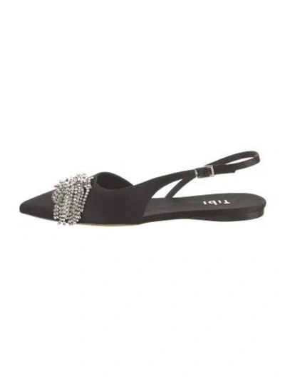 Pre-owned Tibi Satin Crystal Embellishments Slingback Flats In Black