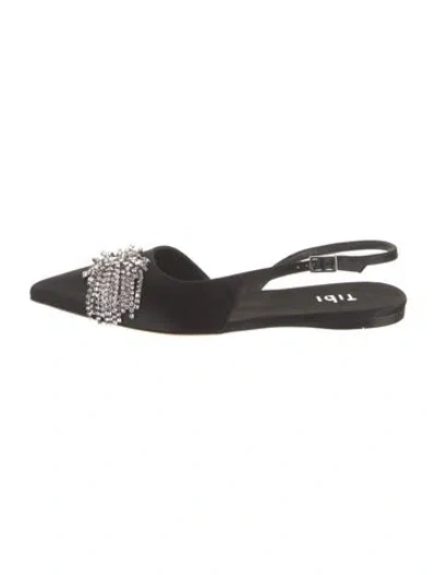 Pre-owned Tibi Satin Crystal Embellishments Slingback Flats In Black