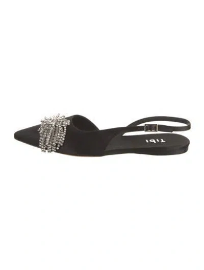 Pre-owned Tibi Satin Crystal Embellishments Slingback Flats In Black
