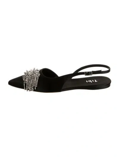 Pre-owned Tibi Satin Crystal Embellishments Slingback Flats In Black