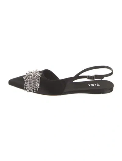 Pre-owned Tibi Satin Crystal Embellishments Slingback Flats In Black