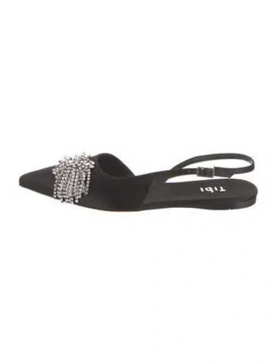 Pre-owned Tibi Satin Crystal Embellishments Slingback Flats In Black