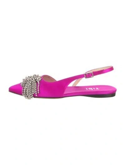 Pre-owned Tibi Satin Crystal Embellishments Slingback Flats In Pink