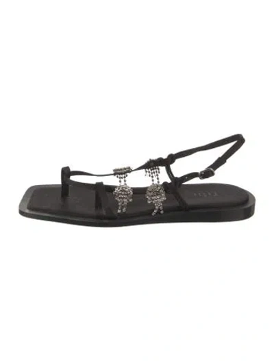 Pre-owned Tibi Satin Crystal Embellishments T-strap Sandals In Black