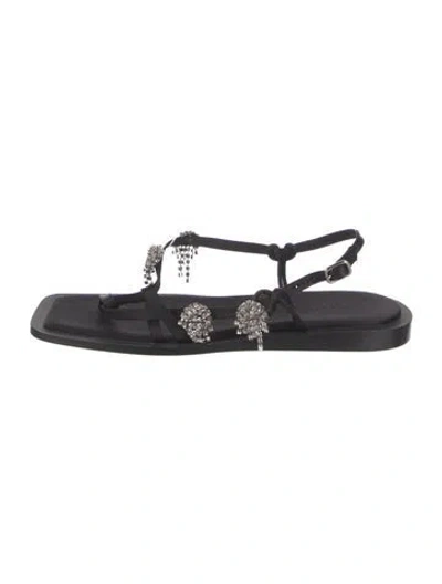 Pre-owned Tibi Satin Crystal Embellishments T-strap Sandals In Black