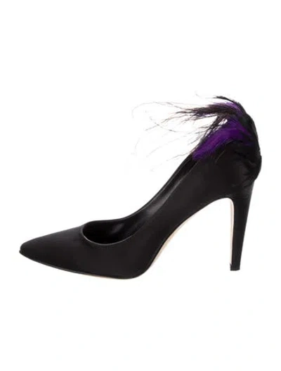 Pre-owned Tibi Satin Feather Trim Pumps In Black