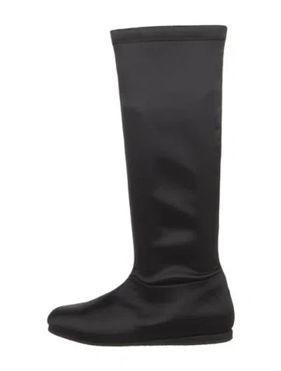 Pre-owned Tibi Satin Leather Trim Embellishment Riding Boots In Black