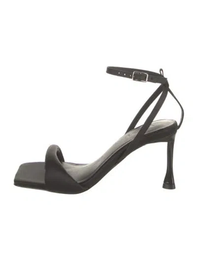 Pre-owned Tibi Satin Leather Trim Embellishment Sandals In Black