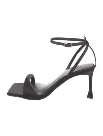 Pre-owned Tibi Satin Leather Trim Embellishment Sandals In Black