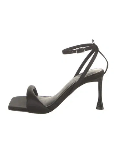 Pre-owned Tibi Satin Leather Trim Embellishment Sandals In Black