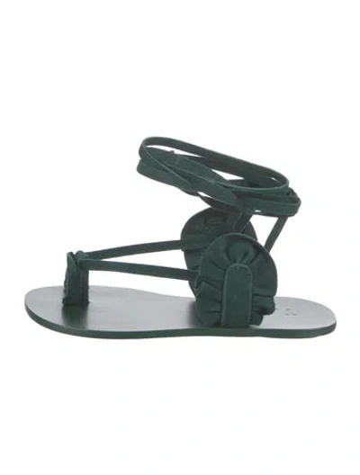 Pre-owned Tibi Satin Leather Trim Embellishment Sandals In Green