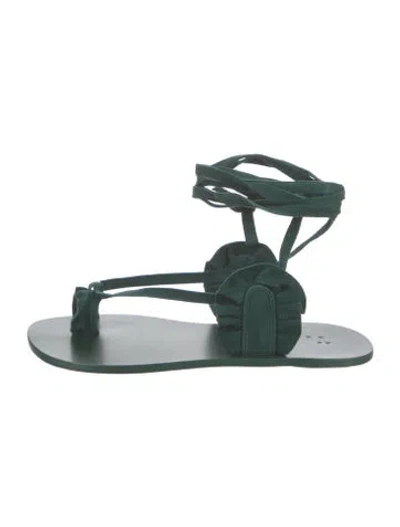 Pre-owned Tibi Satin Leather Trim Embellishment Sandals In Green