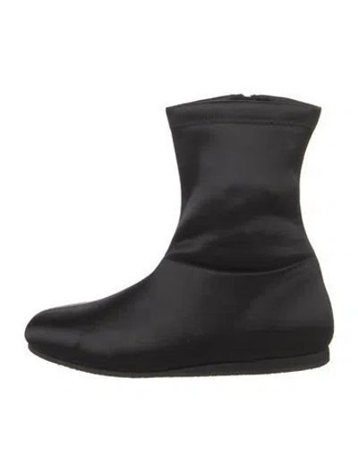 Pre-owned Tibi Satin Leather Trim Embellishment Sock Boots In Black