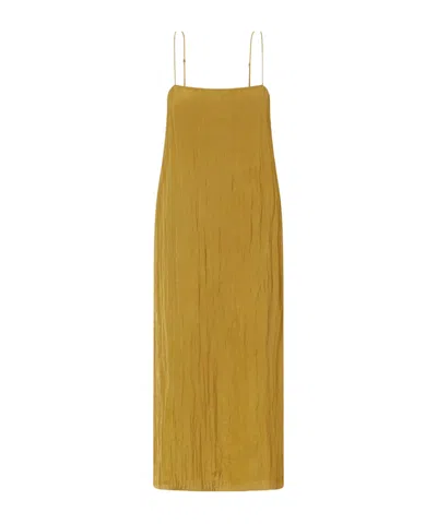 Tibi Crinkled Satin Midi Dress In Yellow