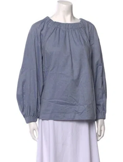 Pre-owned Tibi Scoop Neck Long Sleeve Blouse In Blue