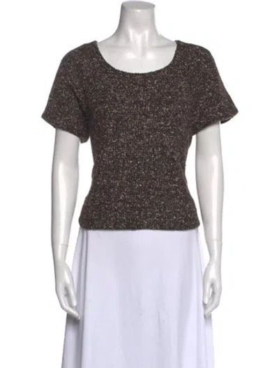 Pre-owned Tibi Scoop Neck Short Sleeve Crop Top In Brown