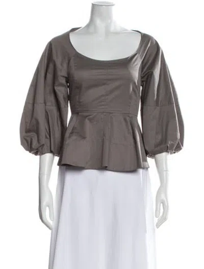 Pre-owned Tibi Scoop Neck Three-quarter Sleeve Blouse In Gray