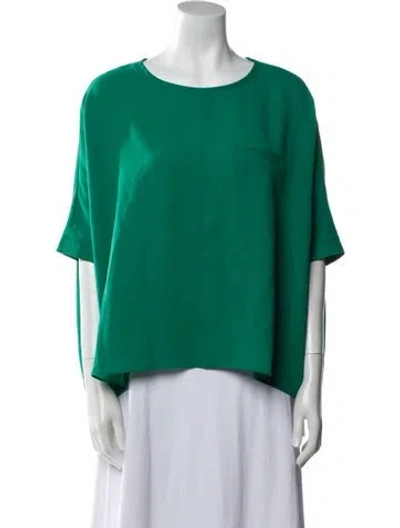 Pre-owned Tibi Scoop Neck Three-quarter Sleeve Blouse In Green
