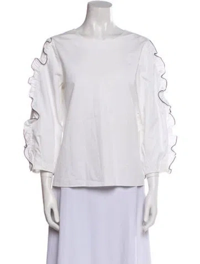 Pre-owned Tibi Scoop Neck Three-quarter Sleeve Blouse In White
