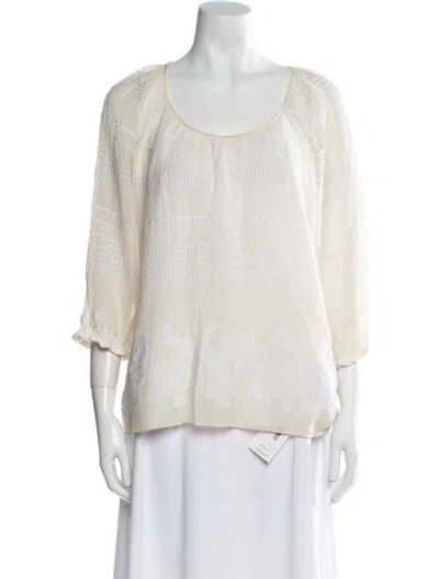 Pre-owned Tibi Scoop Neck Three-quarter Sleeve Blouse In White