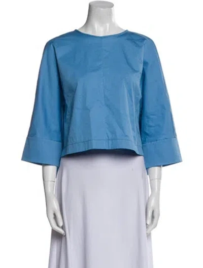 Pre-owned Tibi Scoop Neck Three-quarter Sleeve Crop Top In Blue