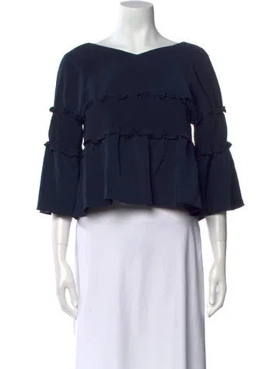 Pre-owned Tibi Scoop Neck Three-quarter Sleeve Crop Top In Blue
