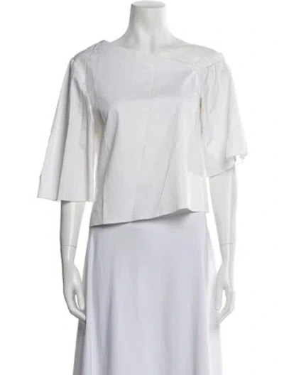 Pre-owned Tibi Scoop Neck Three-quarter Sleeve Crop Top In Neutral