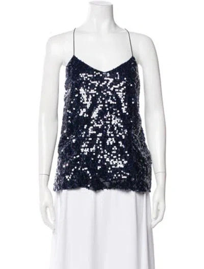 Pre-owned Tibi Sequin V-neck Top In Blue