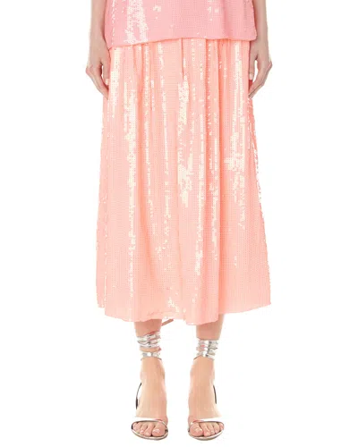 Tibi Sequins Beaded Full Silk Skirt In Pink