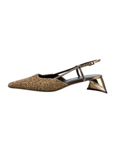 Pre-owned Tibi Sequins Patterned Slingback Flats In Metallic/yellow