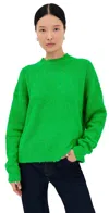 Tibi Serviette Crewneck Easy Pullover Green In Animal Print