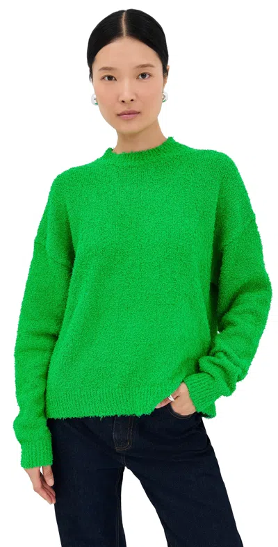 Tibi Serviette Crewneck Easy Pullover Green In Animal Print