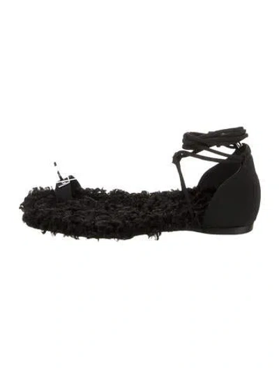 Pre-owned Tibi Shearling Gladiator Sandals In Black