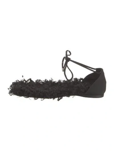 Pre-owned Tibi Shearling Grosgrain Trim Sandals In Black