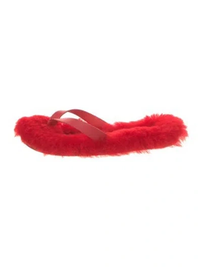 Pre-owned Tibi Shearling Leather Trim Embellishment Slides In Red