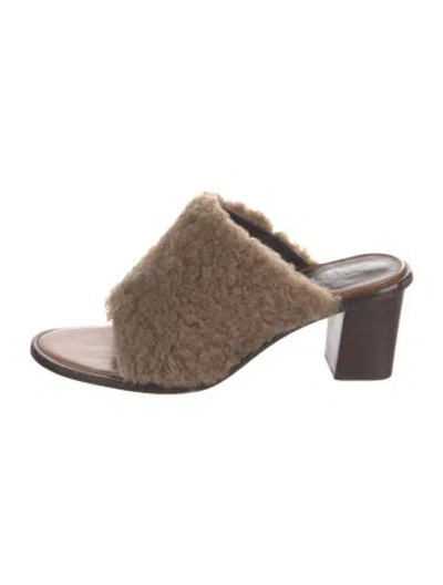 Pre-owned Tibi Shearling Slides In Brown