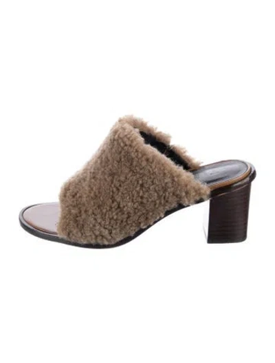 Pre-owned Tibi Shearling Slides In Brown