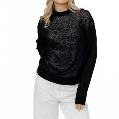 Tibi Sheer Sweater Crewneck Easy Pullover In Dark Navy In Black
