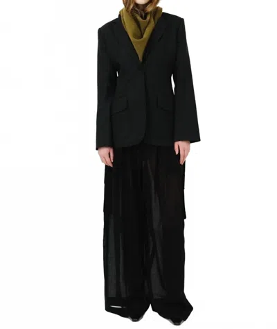 Tibi Sheer Wool Gauze Triple Pleat Pant In Black In Multi