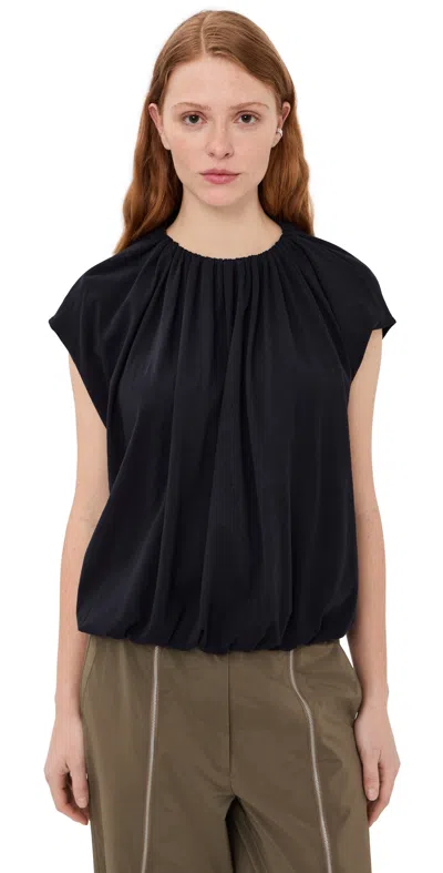 Tibi Shirred Neck Circular Tee Dark Navy In Black