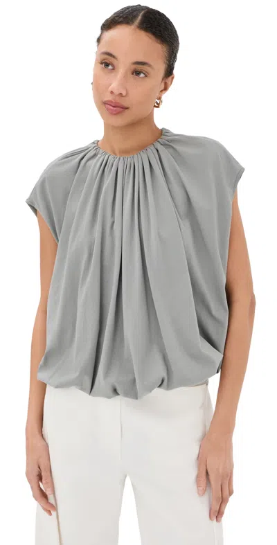 Tibi Shirred Neck Circular Tee Pumice Grey In Gray